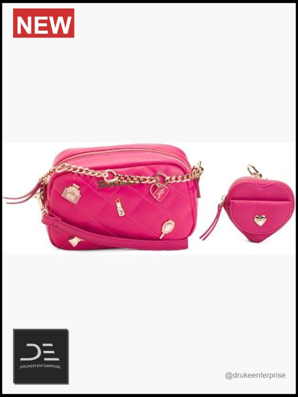 Puffy Camera Crossbody Bag with Heart Coin Purse 2 Piece Set Faux Leather